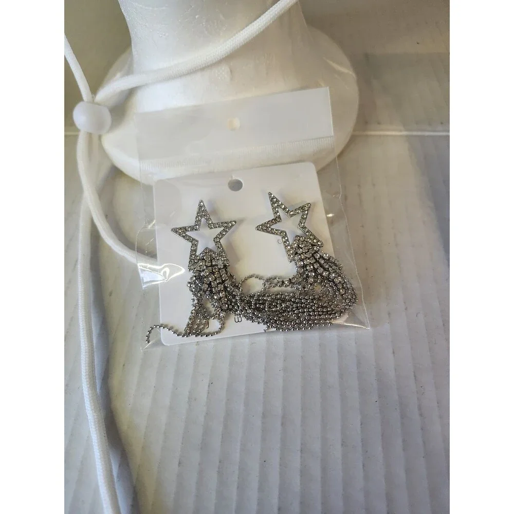 Womens Rhinestone-Cowgirl Hat Wide Medium-Large, White Purse-earrings & Sleeves